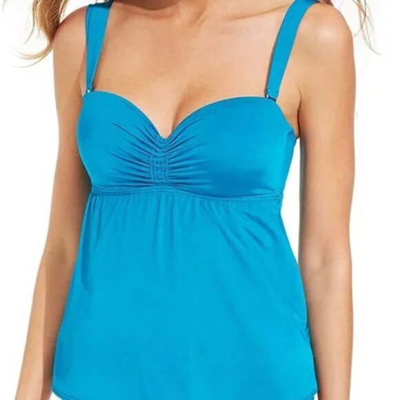 NWT Coco Reef Bandeau Sky Blue Tankini Swimsuit Bathing Suit Bikini Top 32C 34C - Picture 1 of 2